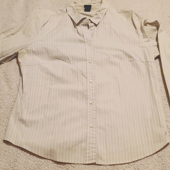 GAP Tops - GAP stretch blue and white striped long sleeve button front shirt